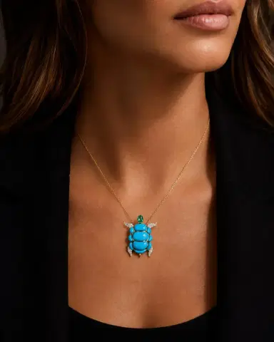 Wish Fine Jewelry 7.41ct Turquoise Emerald Diamond 18K Gold Turtle Pendant | Thumbnail 2 Wish Fine Jewelry 7.41ct Turquoise Emerald Diamond 18K Gold Turtle Pendant | Thumbnail 2