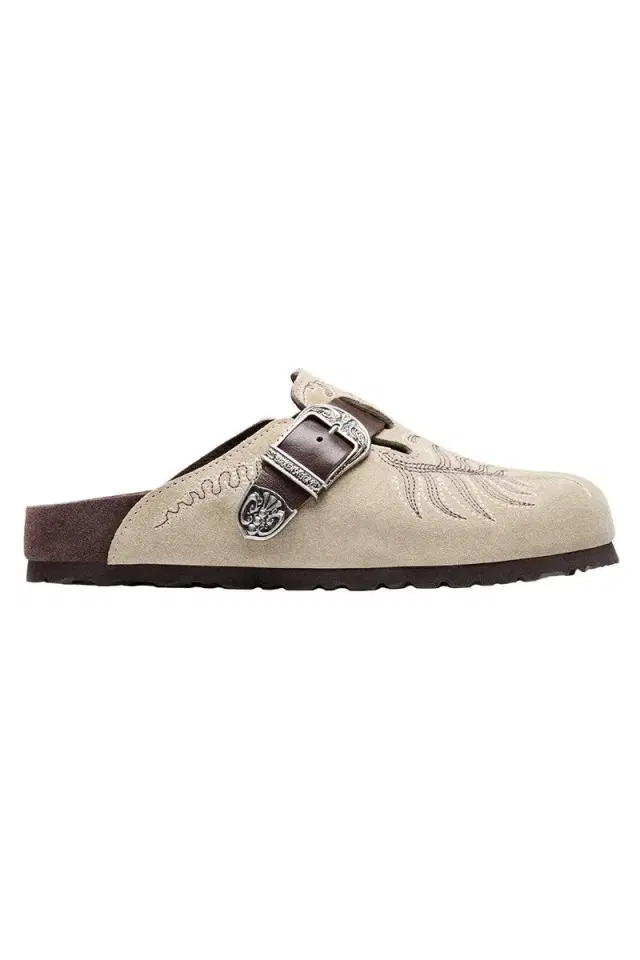 BIRKENSTOCK X ETRO Boston Suede Embroidery Clog - Taupe