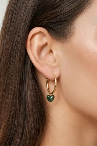 Jennifer Fisher Green Agate Heart Charm Huggie Earrings | Thumbnail 2 Jennifer Fisher Green Agate Heart Charm Huggie Earrings | Thumbnail 2