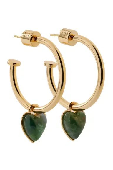 Jennifer Fisher Green Agate Heart Charm Huggie Earrings | Thumbnail 1 Jennifer Fisher Green Agate Heart Charm Huggie Earrings | Thumbnail 1