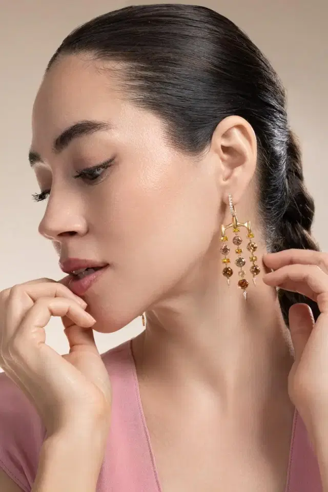 VRAM Orange Sapphire Chrona Chandelier Earrings