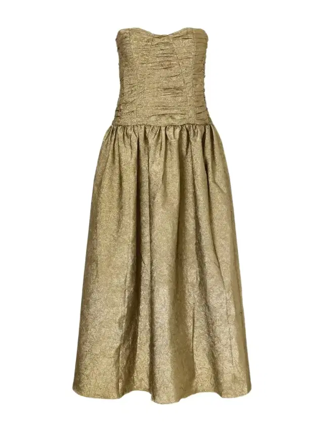 Ulla Johnson Lumina Strapless Gathered Crinkled Taffeta Midi Dress