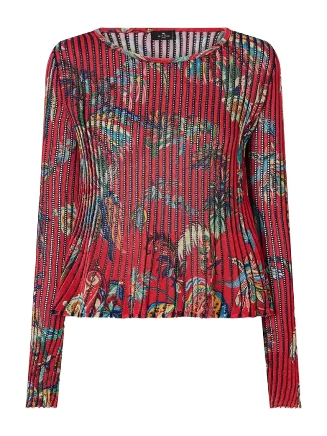 Etro Floral-print Open-knit Ribbed Blouse