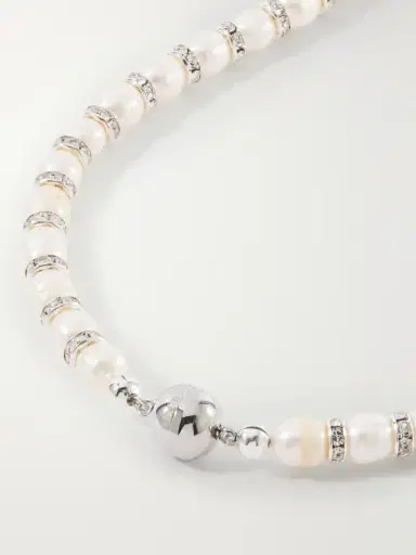Julietta Perla Rhodium-plated, Pearl And Crystal Beaded Necklace | Thumbnail 3