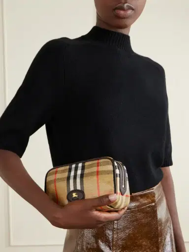 Burberry Leather-trimmed Checked Coated-canvas Pouch | Thumbnail 2 Burberry Leather-trimmed Checked Coated-canvas Pouch | Thumbnail 2