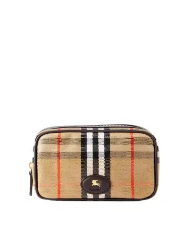 Burberry Leather-trimmed Checked Coated-canvas Pouch | Thumbnail 1 Burberry Leather-trimmed Checked Coated-canvas Pouch | Thumbnail 1