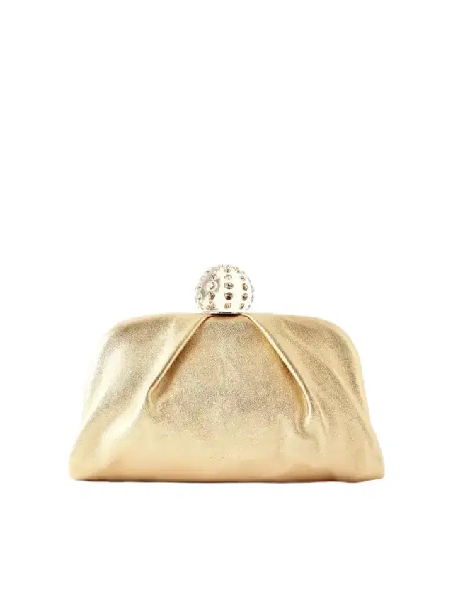 Aquazzura Mini Tequila Crystal-embellished Metallic Leather Clutch
