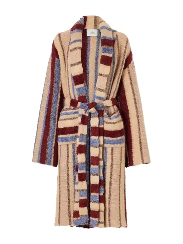 The Elder Statesman Striped Cashmere And Silk-blend Robe