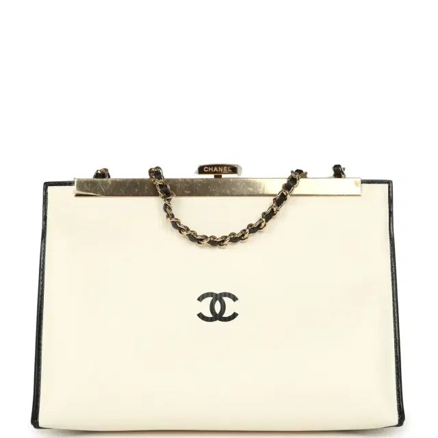 Chanel Chanel "Shop By Night" Clutch Bag White, Black Printed Calfskin Gold Hardware