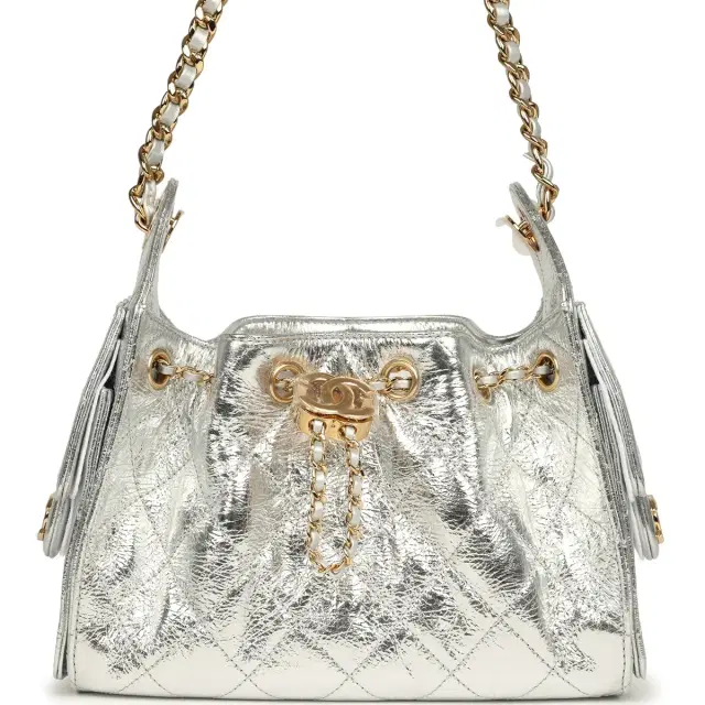 Chanel Chanel Mini 25 Hobo Bag Metallic Silver Caviar Gold Hardware