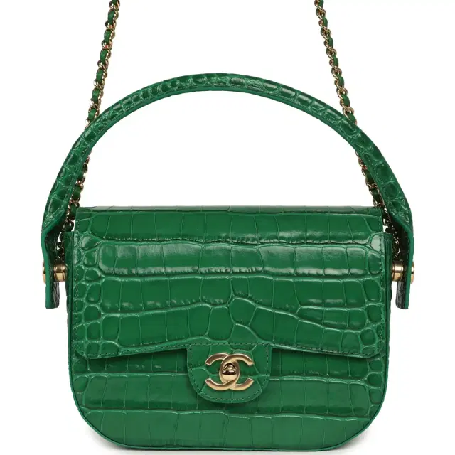 Chanel Chanel Mini Top Handle "Turn Around" Flap Bag Green Croc Embossed Calfskin Gold Hardware