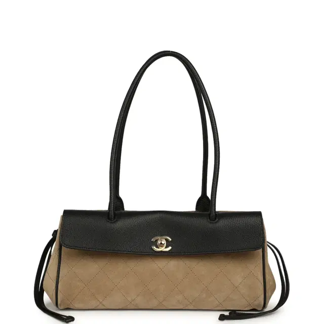 Chanel Chanel Small "Urban Essential" East West Shopping Tote Black Grained Calfskin and Beige Suede Gold Hardware
