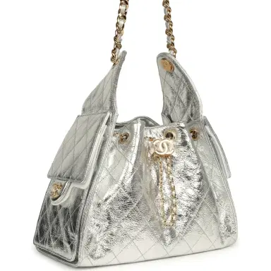 Chanel Chanel Small 25 Hobo Bag Silver Metallic Calfskin Gold Hardware | Thumbnail 2