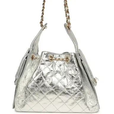 Chanel Chanel Small 25 Hobo Bag Silver Metallic Calfskin Gold Hardware | Thumbnail 4