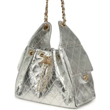 Chanel Chanel Small 25 Hobo Bag Silver Metallic Calfskin Gold Hardware | Thumbnail 5