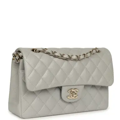 Chanel Chanel Small Classic Double Flap Bag Light Grey Caviar Light Gold Hardware | Thumbnail 2 Chanel Chanel Small Classic Double Flap Bag Light Grey Caviar Light Gold Hardware | Thumbnail 2