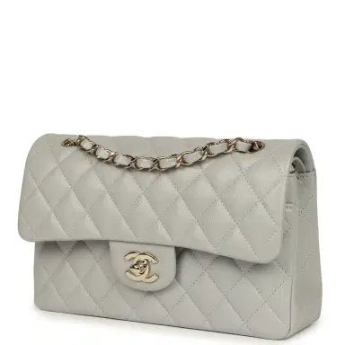 Chanel Chanel Small Classic Double Flap Bag Light Grey Caviar Light Gold Hardware | Thumbnail 5 Chanel Chanel Small Classic Double Flap Bag Light Grey Caviar Light Gold Hardware | Thumbnail 5