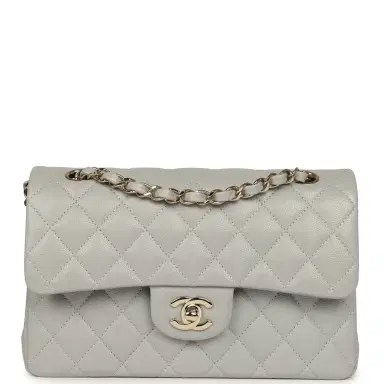Chanel Chanel Small Classic Double Flap Bag Light Grey Caviar Light Gold Hardware | Thumbnail 1 Chanel Chanel Small Classic Double Flap Bag Light Grey Caviar Light Gold Hardware | Thumbnail 1