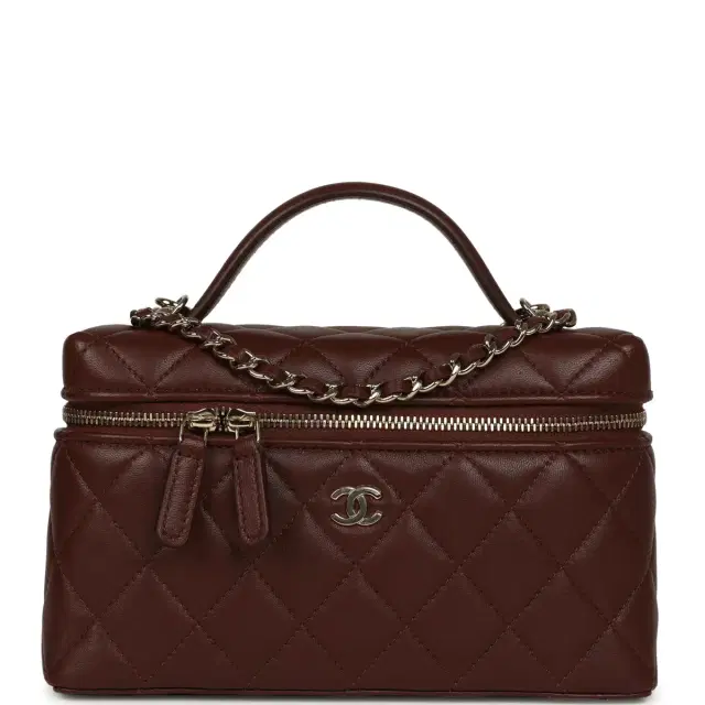 Chanel Chanel Top Handle Long Vanity Case with Chain Brown Lambskin Light Gold Hardware