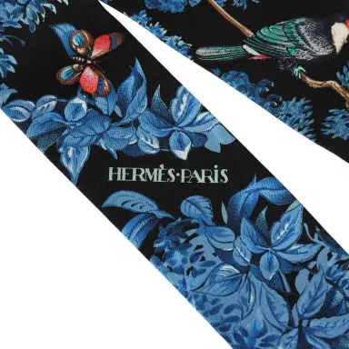 HERMÈS Hermes "Equateur" Black, Bleu Multi Silk Twilly Pair | Thumbnail 3 HERMÈS Hermes "Equateur" Black, Bleu Multi Silk Twilly Pair | Thumbnail 3