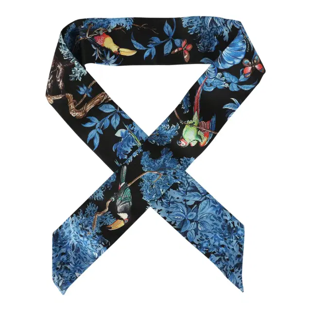 HERMÈS Hermes "Equateur" Black, Bleu Multi Silk Twilly Pair