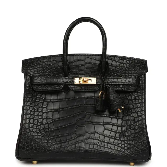 HERMÈS Hermes Birkin 25 Black Matte Alligator Gold Hardware