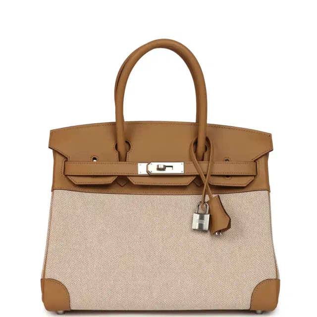 HERMÈS Hermes Birkin 30 Ecru and Beige Toile H Canvas, Biscuit Swift Palladium Hardware