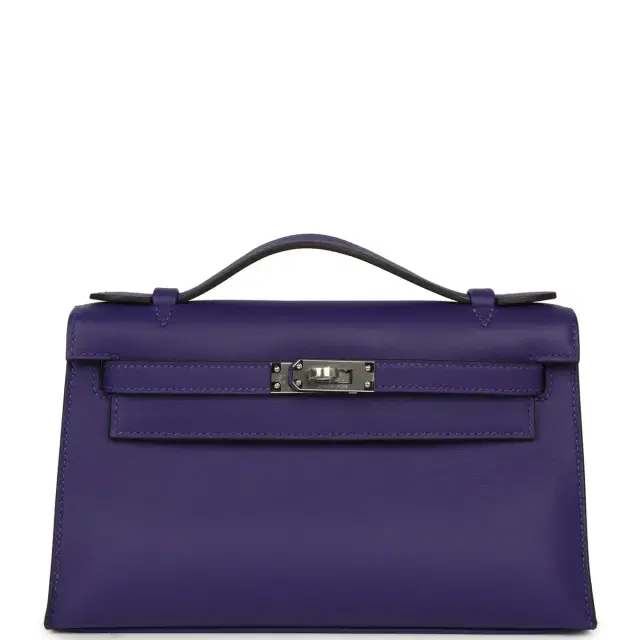 HERMÈS Hermes Kelly Pochette Purple Swift Palladium Hardware