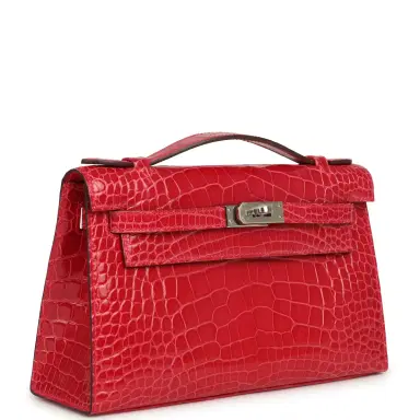 HERMÈS Hermes Kelly Pochette Rose Extreme Shiny Alligator Palladium Hardware | Thumbnail 2
