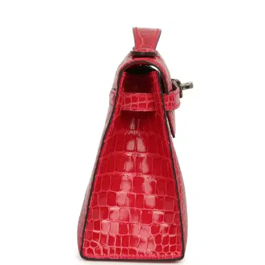 HERMÈS Hermes Kelly Pochette Rose Extreme Shiny Alligator Palladium Hardware | Thumbnail 3