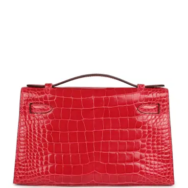 HERMÈS Hermes Kelly Pochette Rose Extreme Shiny Alligator Palladium Hardware | Thumbnail 4