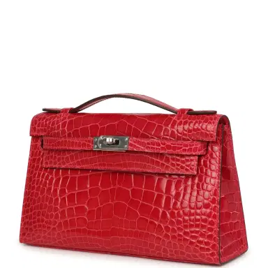 HERMÈS Hermes Kelly Pochette Rose Extreme Shiny Alligator Palladium Hardware | Thumbnail 5