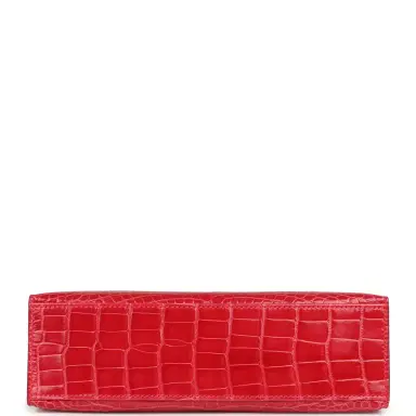 HERMÈS Hermes Kelly Pochette Rose Extreme Shiny Alligator Palladium Hardware | Thumbnail 6