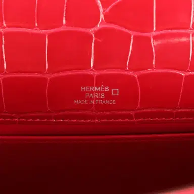 HERMÈS Hermes Kelly Pochette Rose Extreme Shiny Alligator Palladium Hardware | Thumbnail 7