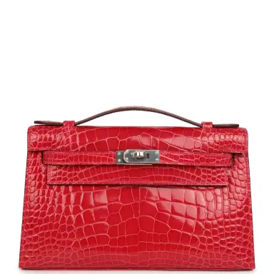 HERMÈS Hermes Kelly Pochette Rose Extreme Shiny Alligator Palladium Hardware | Thumbnail 1