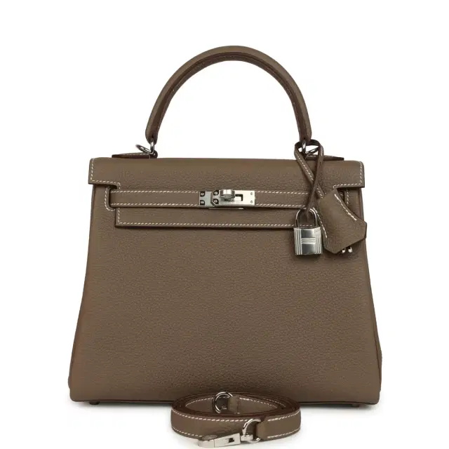 HERMÈS Hermes Kelly Retourne 25 Etoupe Togo Palladium Hardware