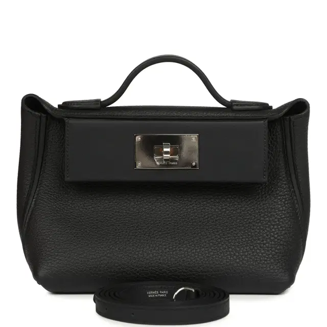 HERMÈS Hermes Mini 24/24 Bag Black Togo, Swift Palladium Hardware