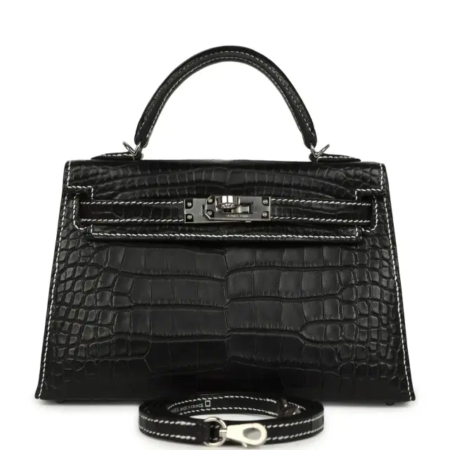 HERMÈS Hermes Special Order (HSS) Kelly Sellier 20 Black Matte Alligator Palladium Hardware