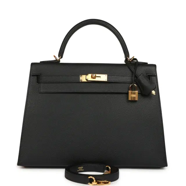 HERMÈS Pre-owned Hermes Kelly Sellier 32 Black Epsom Gold Hardware