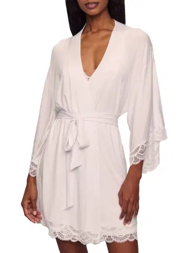 Eberjey Women's Mariana Modal Lace-Trim Robe - White - Size Large | Thumbnail 3