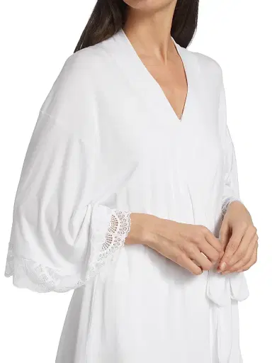 Eberjey Women's Mariana Modal Lace-Trim Robe - White - Size Large | Thumbnail 6