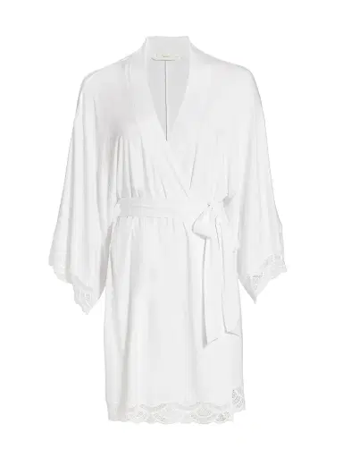 Eberjey Women's Mariana Modal Lace-Trim Robe - White - Size Large | Thumbnail 1