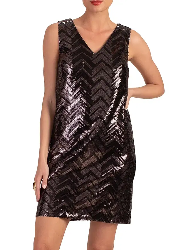 Trina Turk Women's Glitterati Zigzag Sequin Sleeveless Minidress - Black