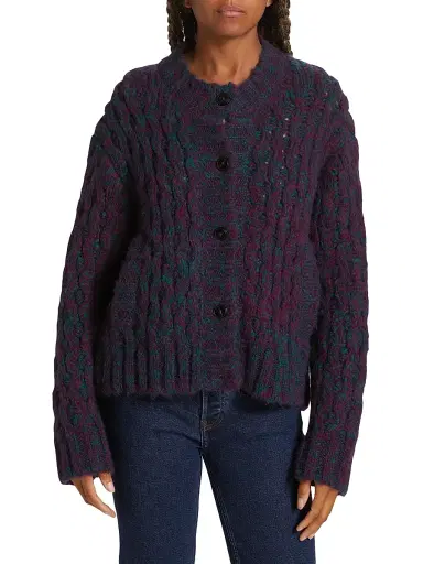 Re/done Women's '80s Chunky Crewneck Cardigan - Marled Plum | Thumbnail 3 Re/done Women's '80s Chunky Crewneck Cardigan - Marled Plum | Thumbnail 3