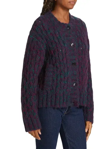 Re/done Women's '80s Chunky Crewneck Cardigan - Marled Plum | Thumbnail 4 Re/done Women's '80s Chunky Crewneck Cardigan - Marled Plum | Thumbnail 4