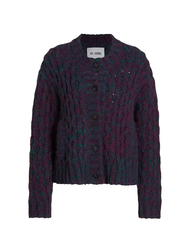 Re/done Women's '80s Chunky Crewneck Cardigan - Marled Plum