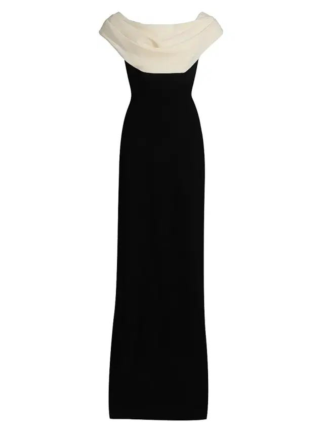 Lela Rose Women's Two-Tone Cowlneck Gown - Black Cream