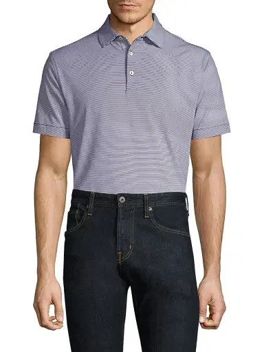Peter Millar Men's Jubilee Pinstripe Polo - Cottage Blue | Thumbnail 3