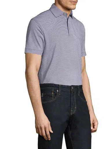 Peter Millar Men's Jubilee Pinstripe Polo - Cottage Blue | Thumbnail 4