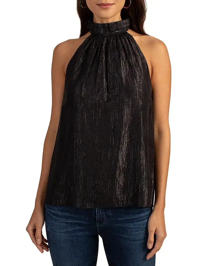 Trina Turk Women's Playful Shimmer Halter Top - Black
